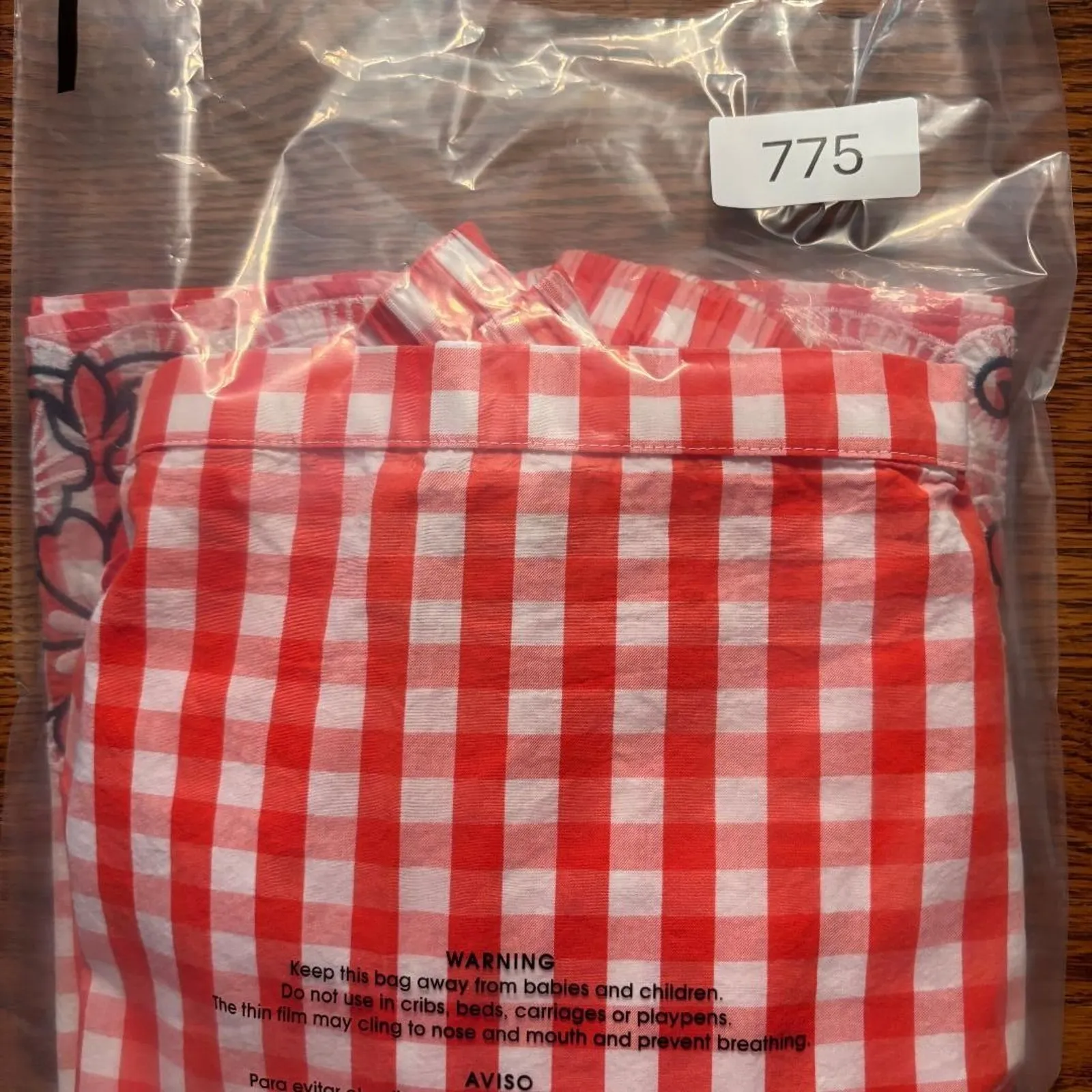 Crown & Ivy Petite Top Orange & White Gingham 3/4 tie sleeves Off Shoulder Sz PL - Image 9