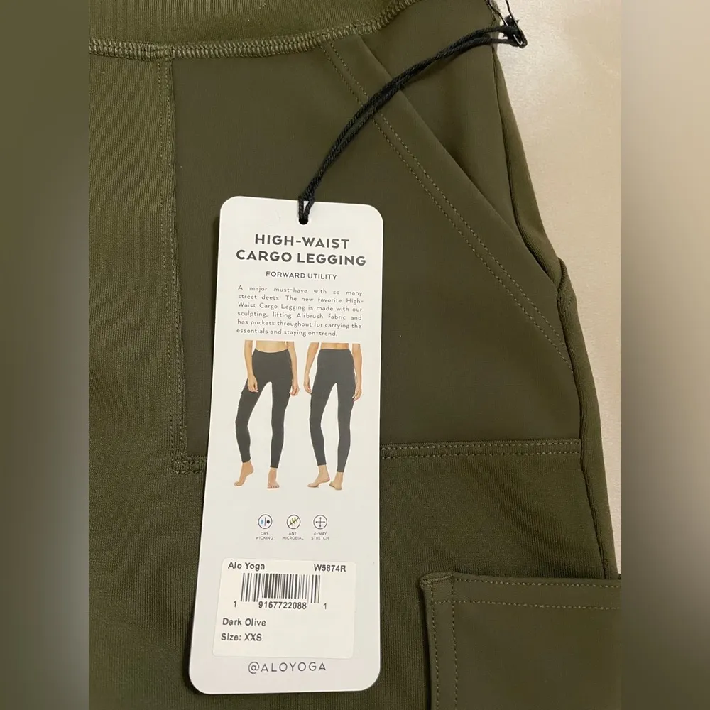 NWT Alo Yoga High Waisted Cargo Legging Dark Olive Green Size XXS - Image 9
