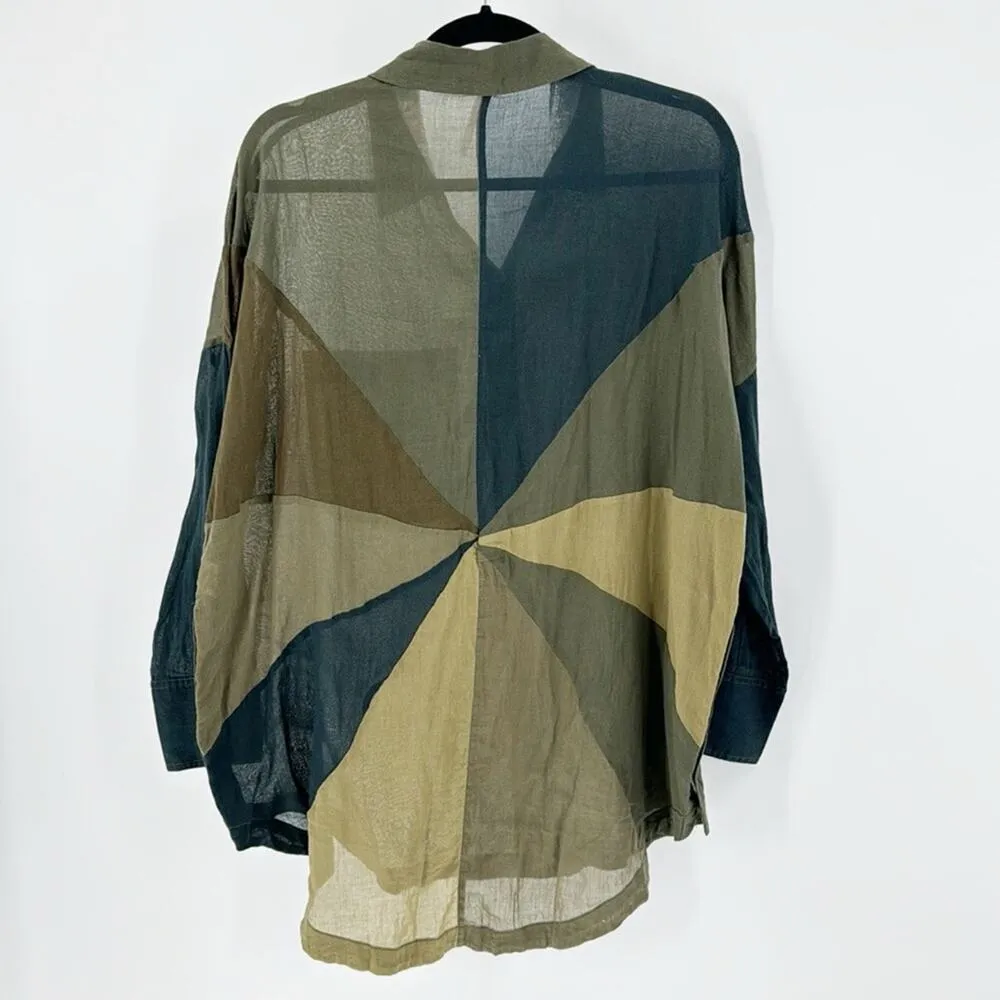 Free People Rainbow Rays Button Down Green oversized longline sheer size XS - Image 2