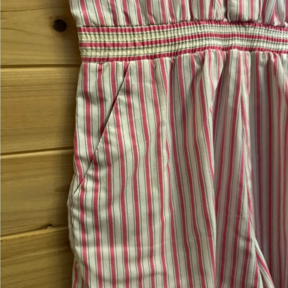 Vintage 60’s Alternating Current Size Medium Pinstripe Collared Romper Pink - Image 3