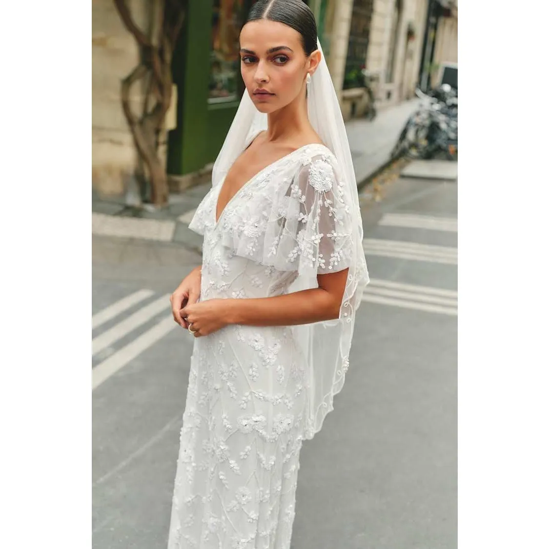 NWT Lulus Safiya White Sequin Flutter Sleeve Maxi Dress Wedding Bridal Bride S - Image 2