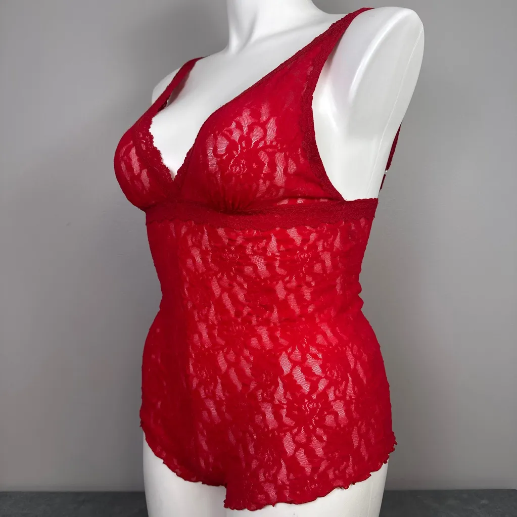 Hanky Panky Signature Lace Teddy Medium Style 488006 Elegant Red Lace Bodysuit - Image 3