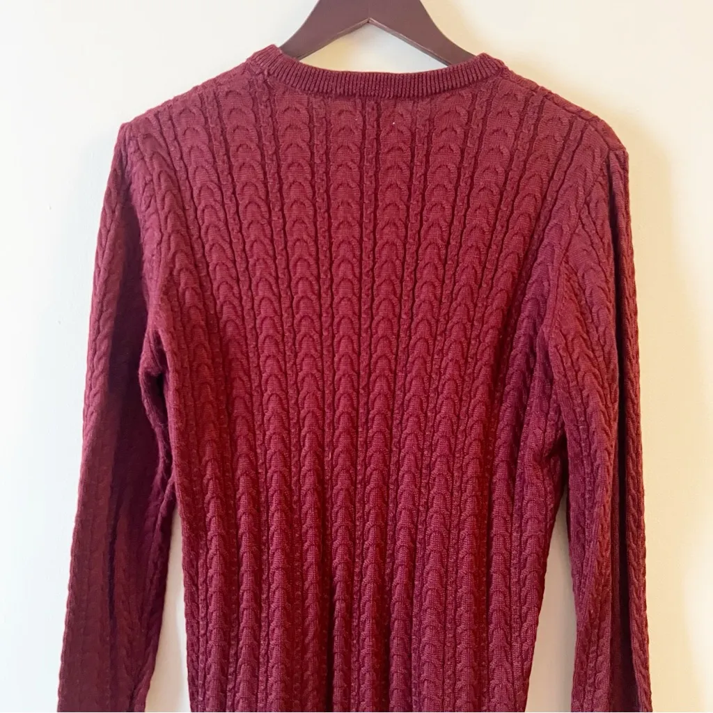 Zara Crewneck Maroon Cable Knit Sweater Size Medium Long Sleeves - Image 6