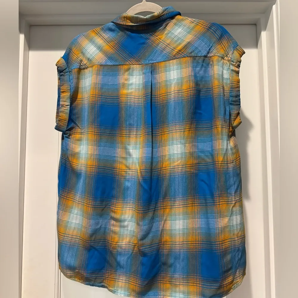 Kavu Women’s Blue and Orange Plaid Sleeveless Shirt Size L Gorpcore Hiking Camp - Image 6