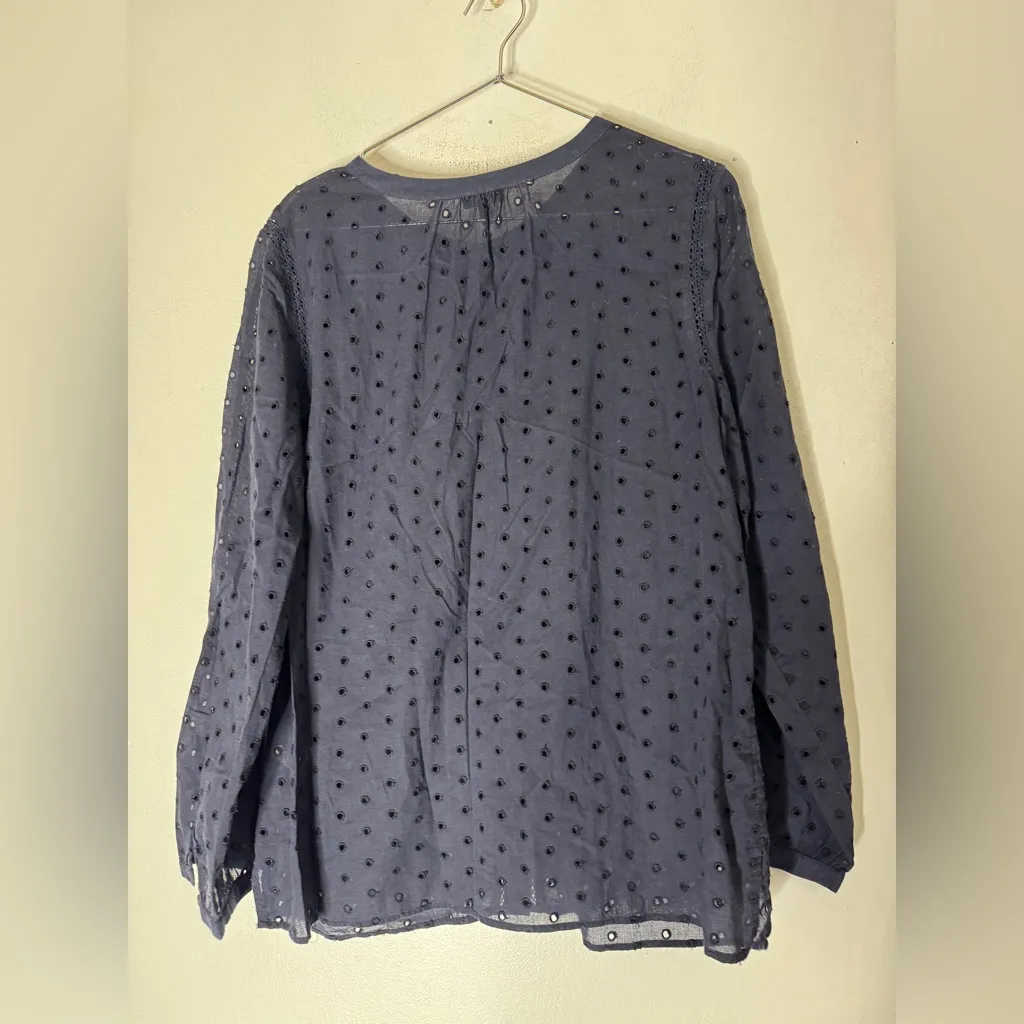 Talbot Navy Blue Eyelet Long Sleeve Button Down Top Large‎ - Image 2