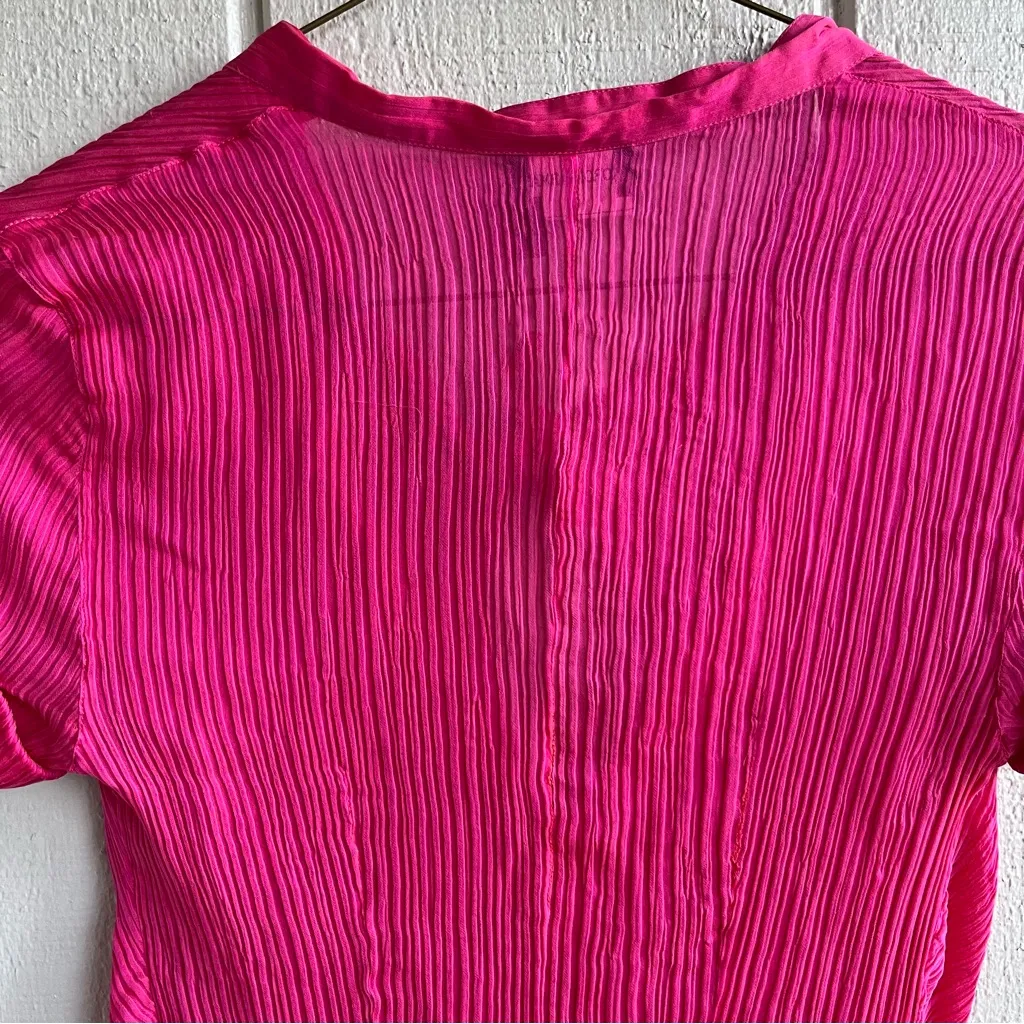 Giorgio Armani Y2K Pleated Tie-Neck Top — Hot Pink, Size 40 (Made in Italy) - Image 6