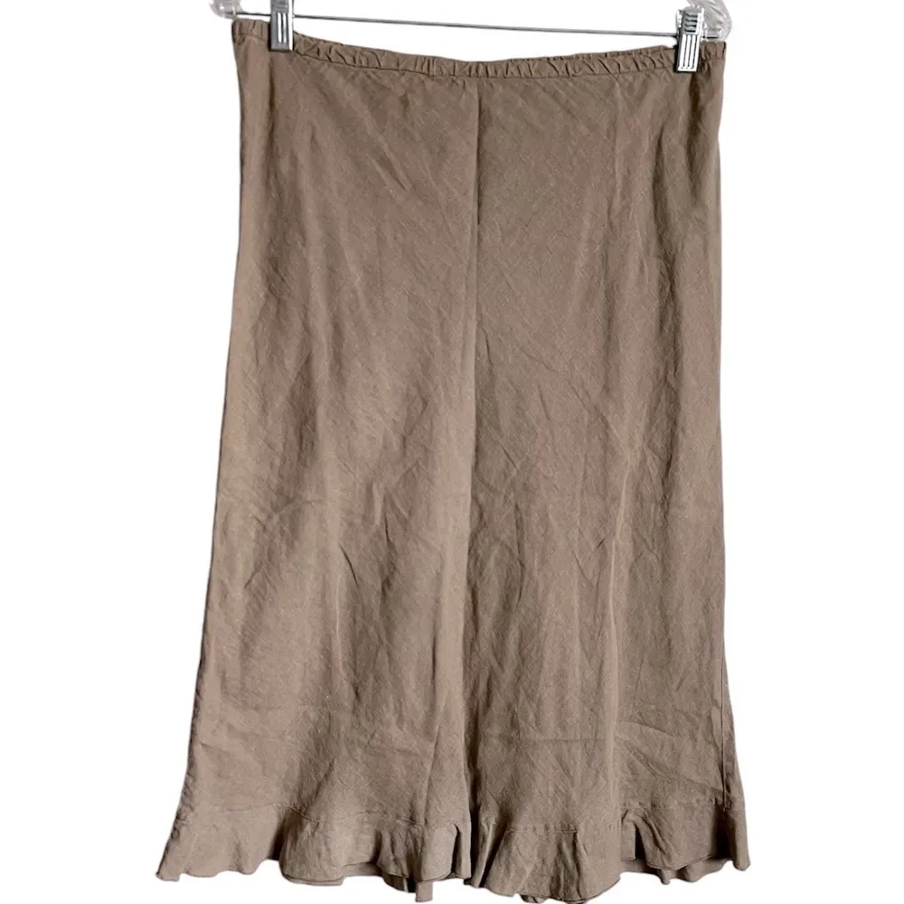 Brown 100% Linen Midi Ruffle Hem Skirt - Image 2