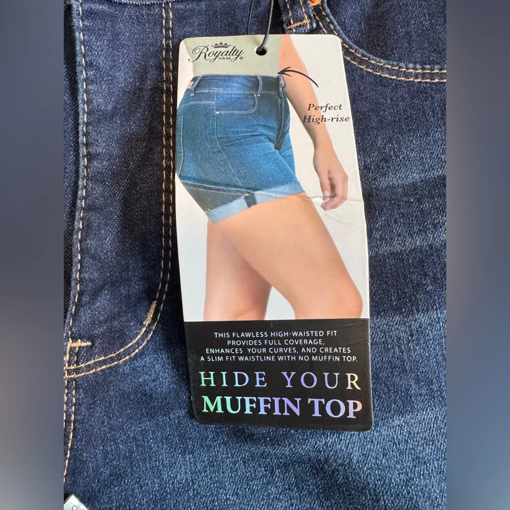 Royalty For Me Dark Blue high rise full coverage Jean Shorts 12 NWT - Image 3
