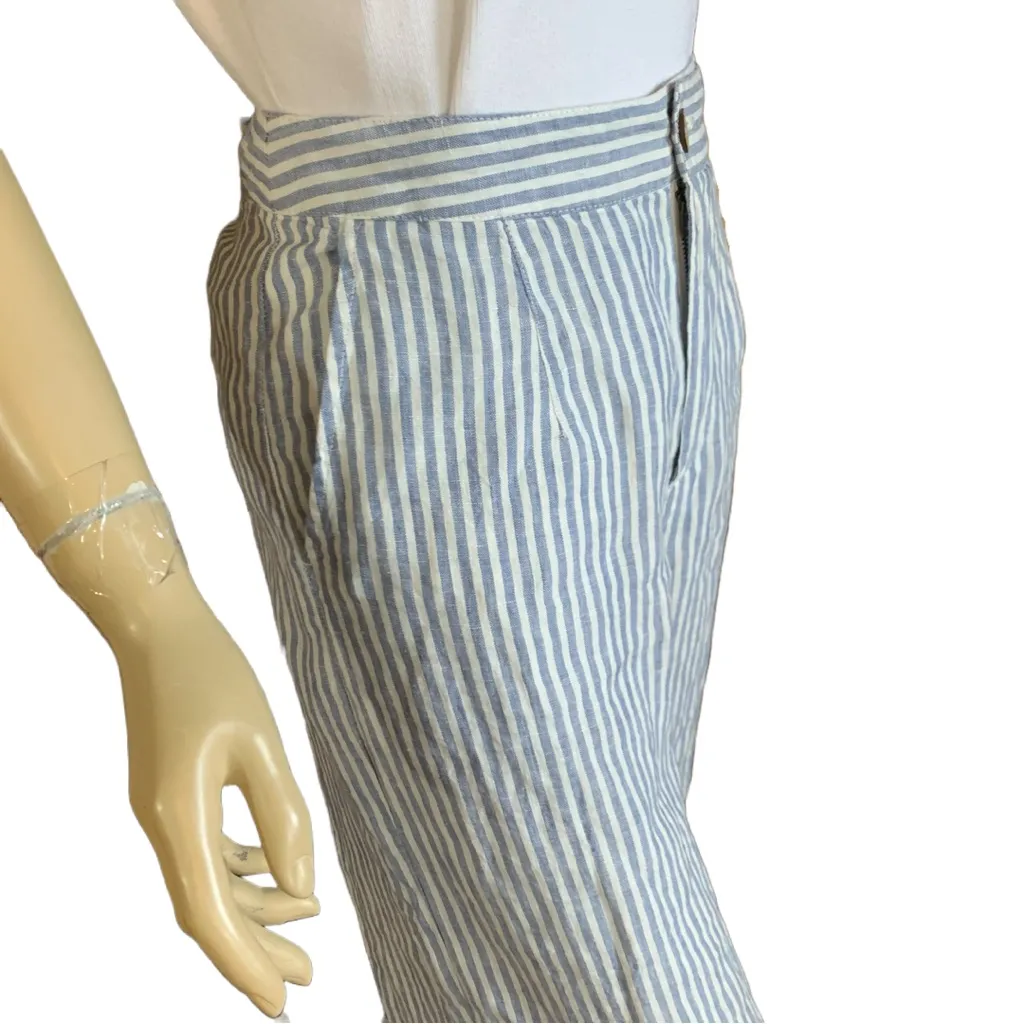 TAHARI BLUE & WHITE STRIPED LINEN WIDE LEG TROUSERS (10) - Image 8