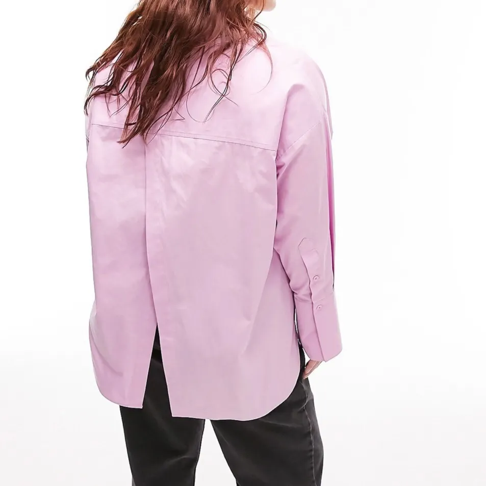 Topshop Shirt Oversized Sz US S 4-6 Pink Collared Long Sleeve Split Back Cotton - Image 4