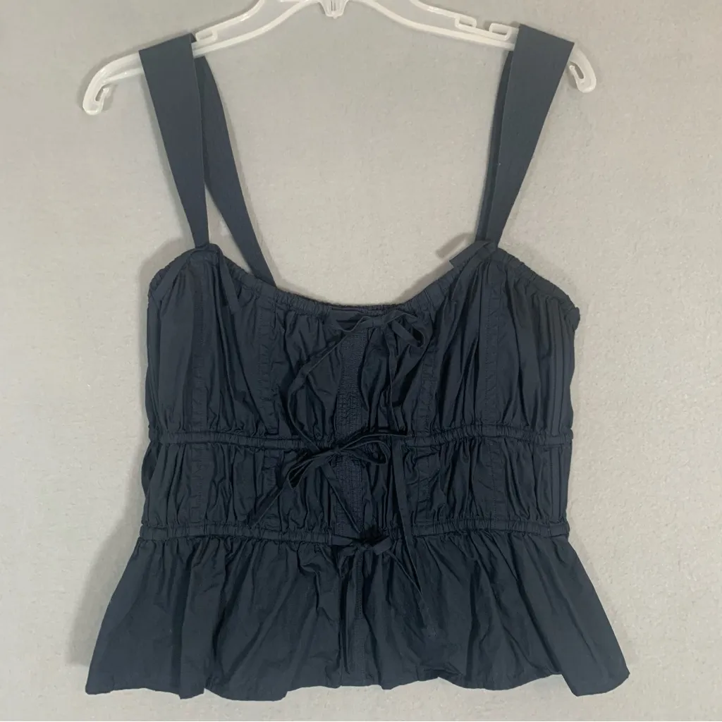 Ulla Johnson Navy Lulu Bow Top Size 8 Cotton Poplin - Image 4