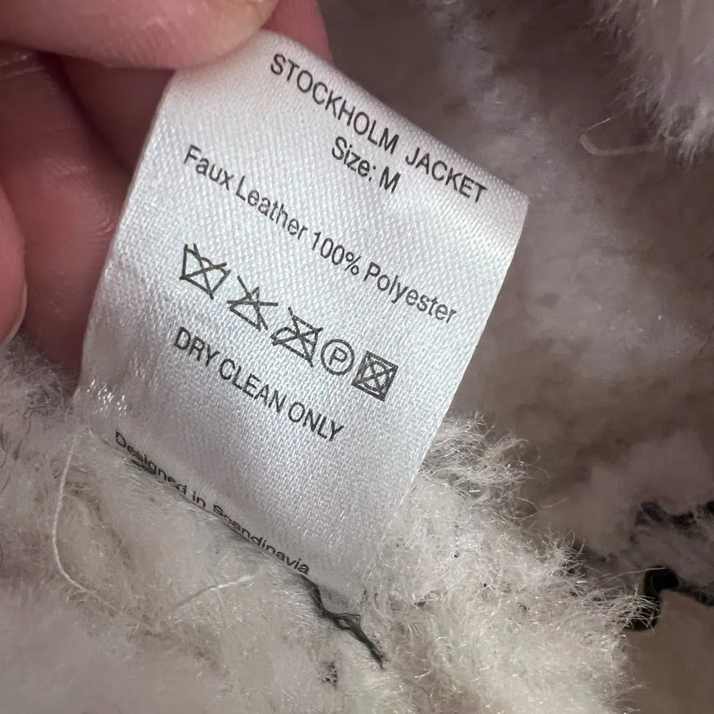 OW Collection STOCKHOLM JACKET Faux Leather Shearling Lined Biker Black M Size M - Image 8