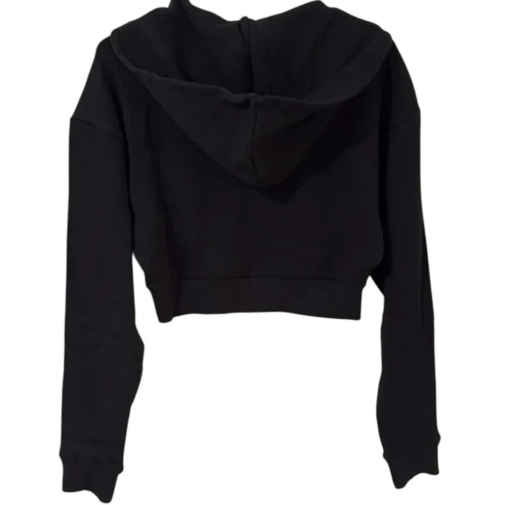 NWT WeWoreWhat Cropped Half Zip Fleece Cotton Hoodie Long Sleeve S Black #3404 - Image 13
