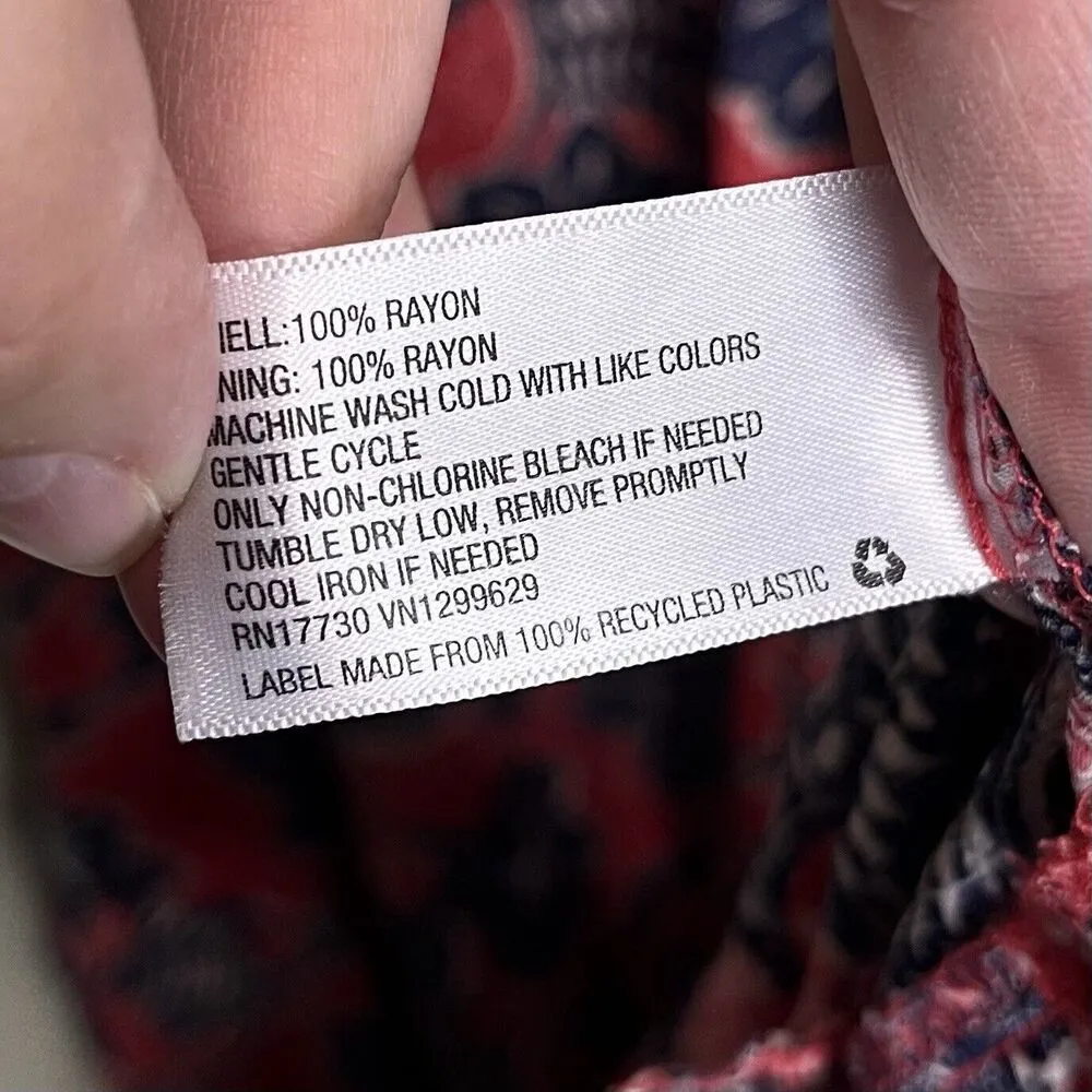 Knox Rose Tiered Midi Dress Sz XL Floral Red & Blue Boho Pockets Flutter Sleeve - Image 9