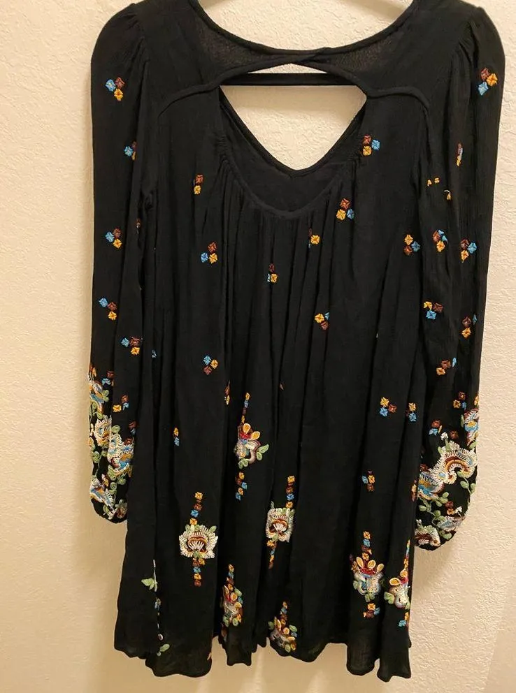 Free People Black Oxford Embroidered Long Sleeve Mini Dress Size XS - Image 10