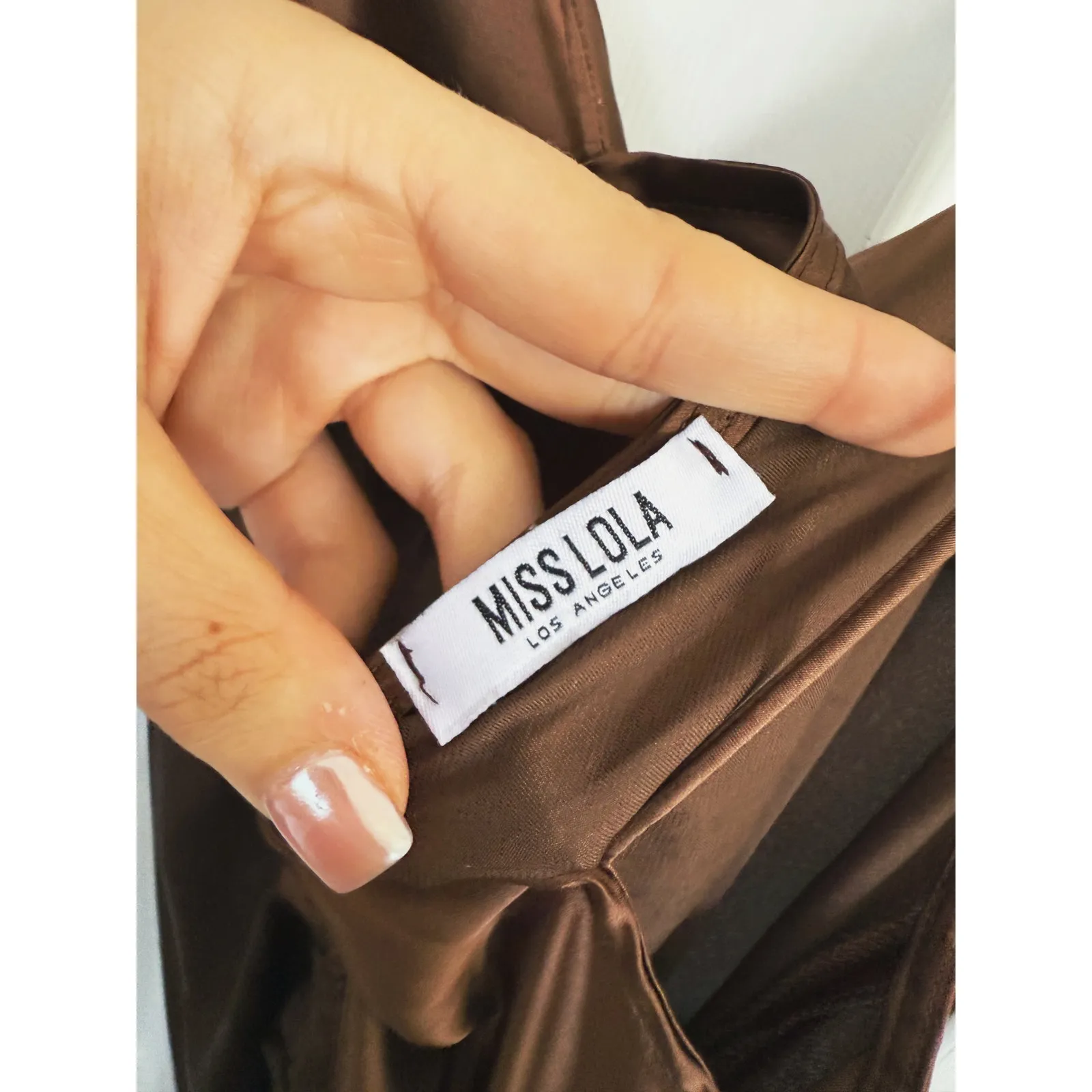 Y2K Miss Lola Cowl Neck Shoulder Tie Mini Dress XS Chocolate Brown Coquette Glam - Image 6