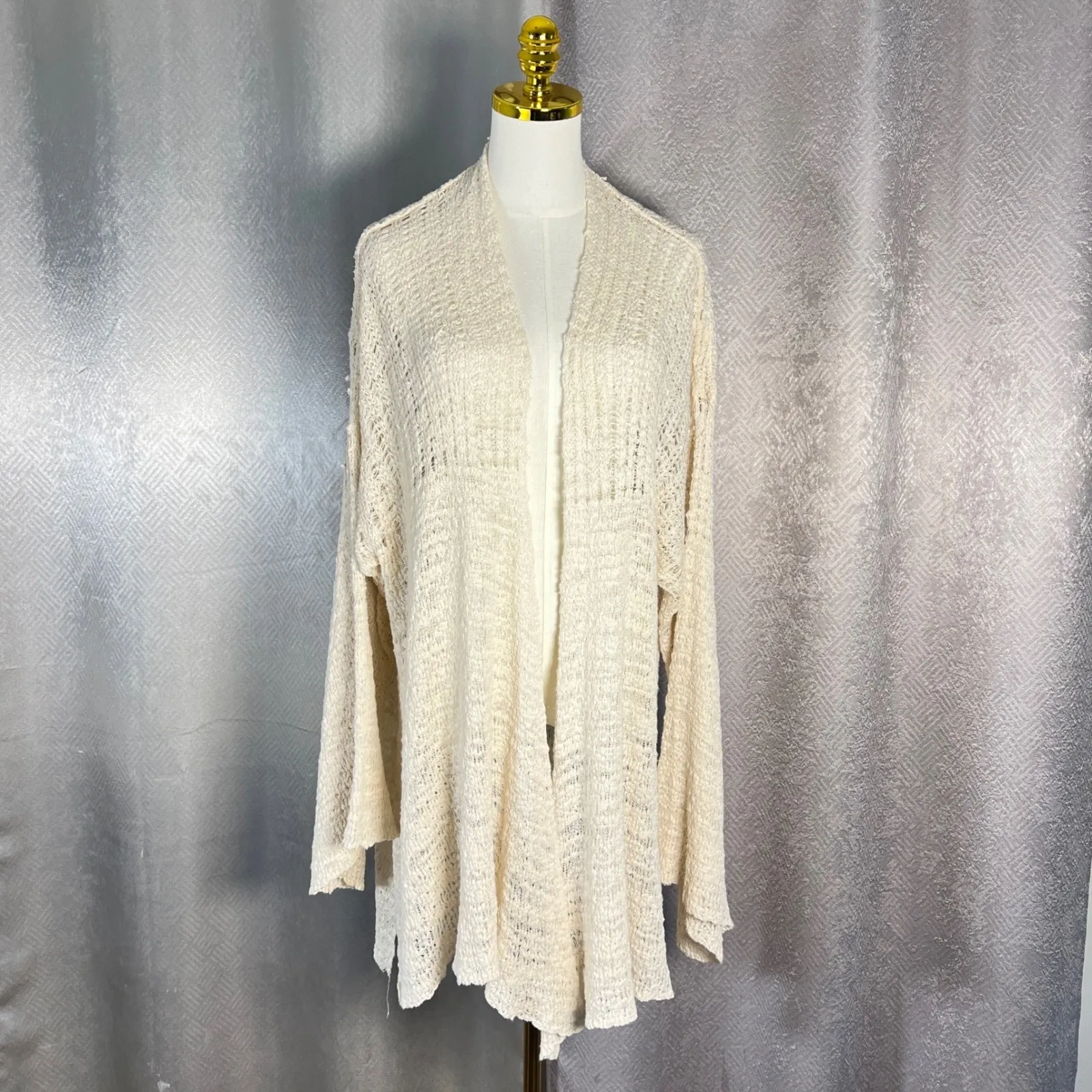 Free People Women's Crochet Cardigan Bell Sleeve Open Knit Ivory Bohemian - Image 5