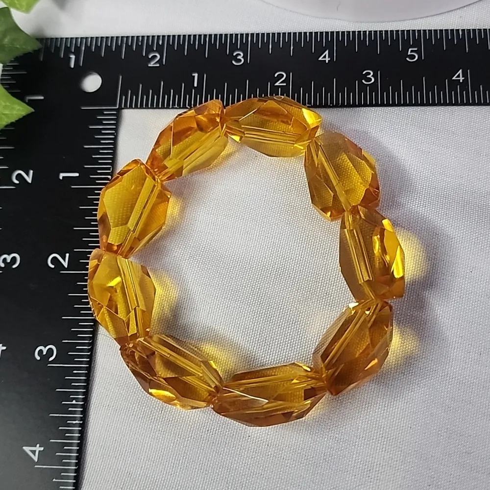 Honey Solid Glass Bead Stretch Bracelet Orange - Image 3