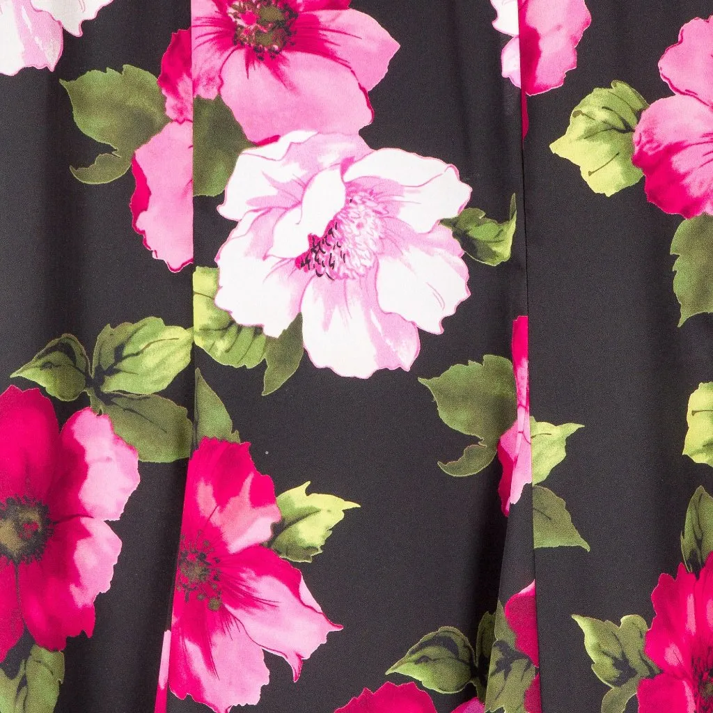 Studio Liz Claiborne Maxi Skirt 4P Women Floral Black Pink Pleated Modest Flare - Image 5