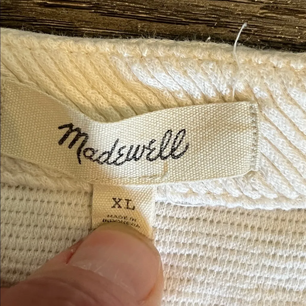 Madewell  Cotton Ottoman Jacquard V-Neck Boxy
Ribbed Crop Top in Bright Ivory XL - Image 4