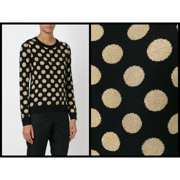 💕BOUTIQUE MOSCHINO💕 Polka Dot Intarsia Sweater Crew Neck Black Gold Dots US 8 - Image 2