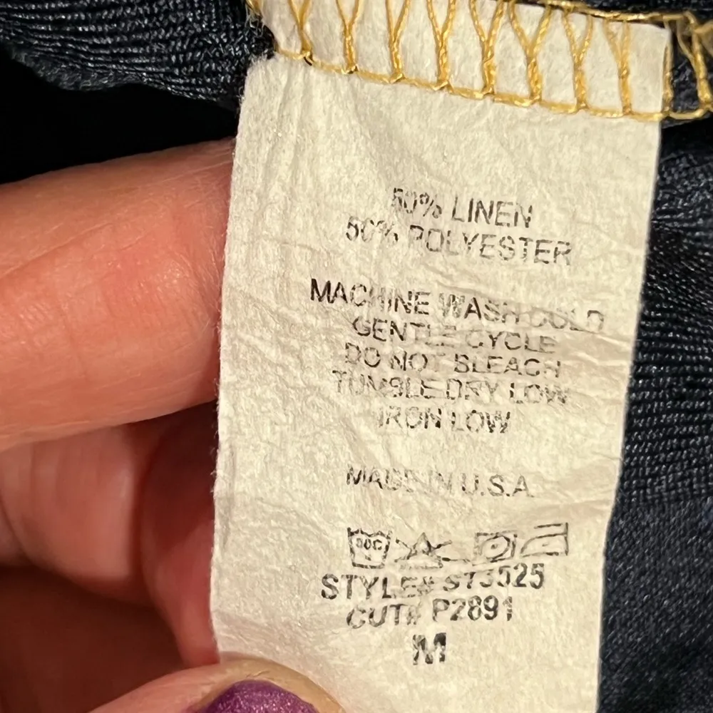 Anthropologie Color Blocked Halter Linen Blend Tie Closure Tan Gold and Navy - Image 6