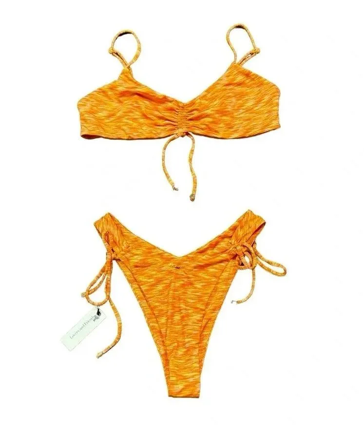NWT Lovers + Friends Lucky Top (L) & Bottom (M) Bikini Orange Space Dye Revolve - Image 4