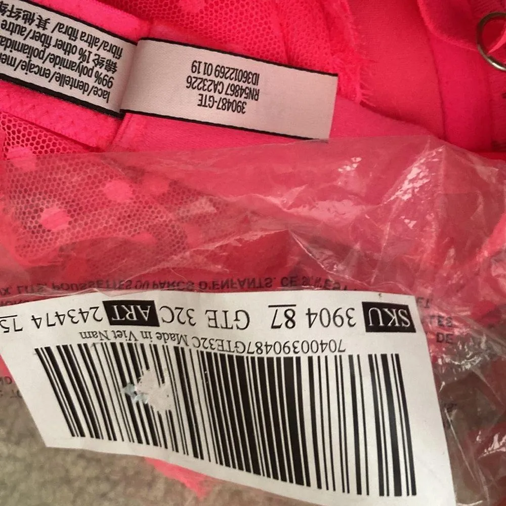 Victoria’s Secret Dream Angels Push-Up Without Padding Lingerie Bra 32C Pink NWT - Image 7