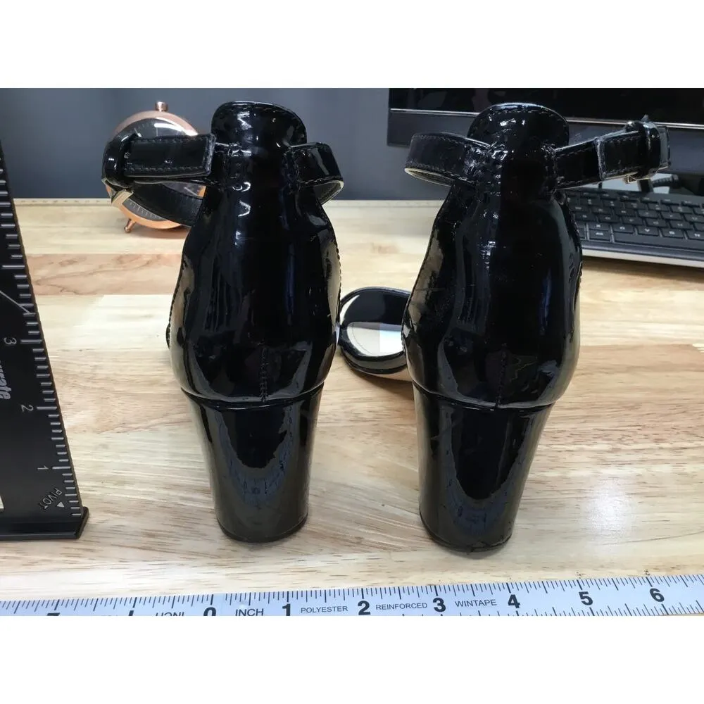 Nine West Pruce 3 Women's 6 Black Patent Leather Ankle Strap Block Heel Sandals - Image 3