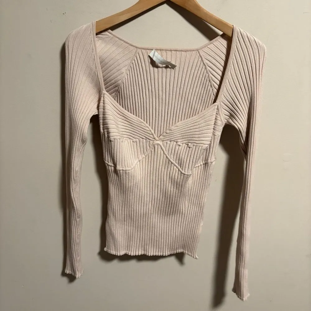 Jonathan Simkhai Sammy Bustier Rib Knit Top Champagne - Image 6