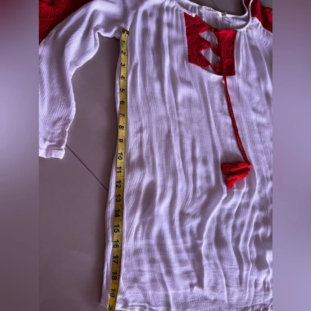 Solitaire Swim Cover Up Dress Womens  White Crochet V Neck Pullover M White/red - Image 7