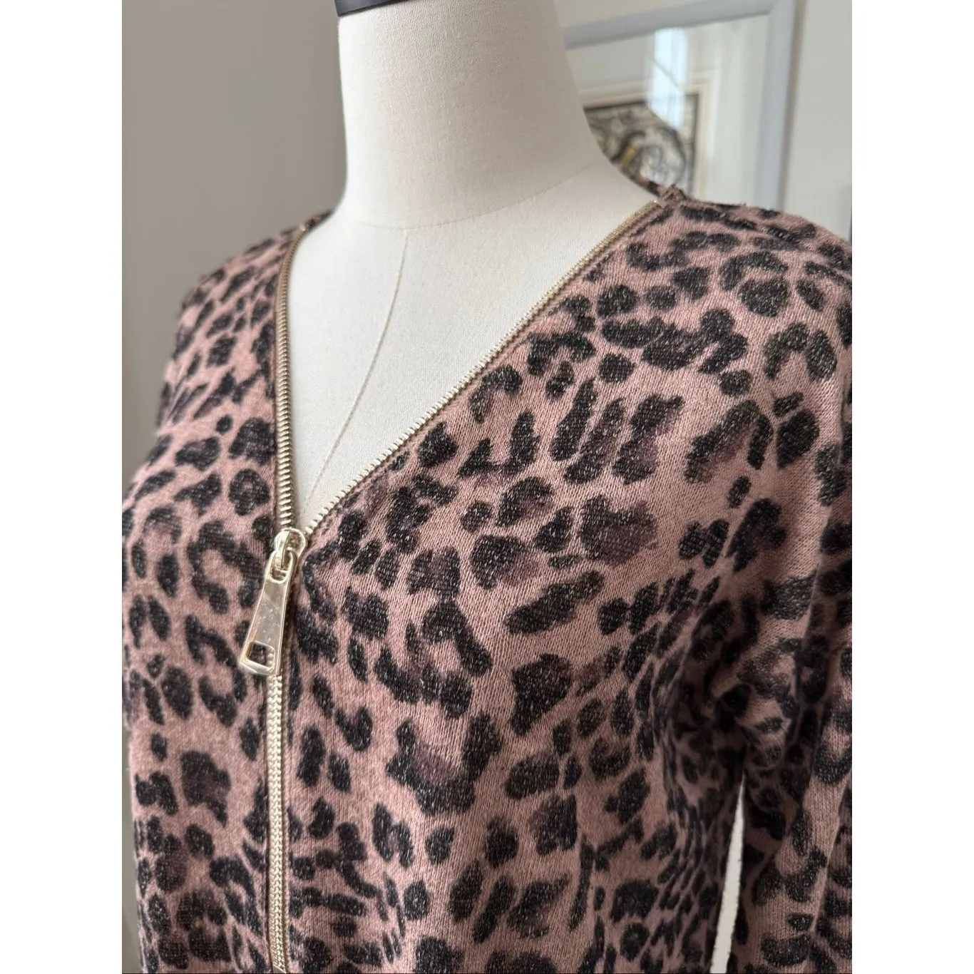 Soft Surroundings Valentina Zip Sweater Brown Leopard $75 M - Image 3