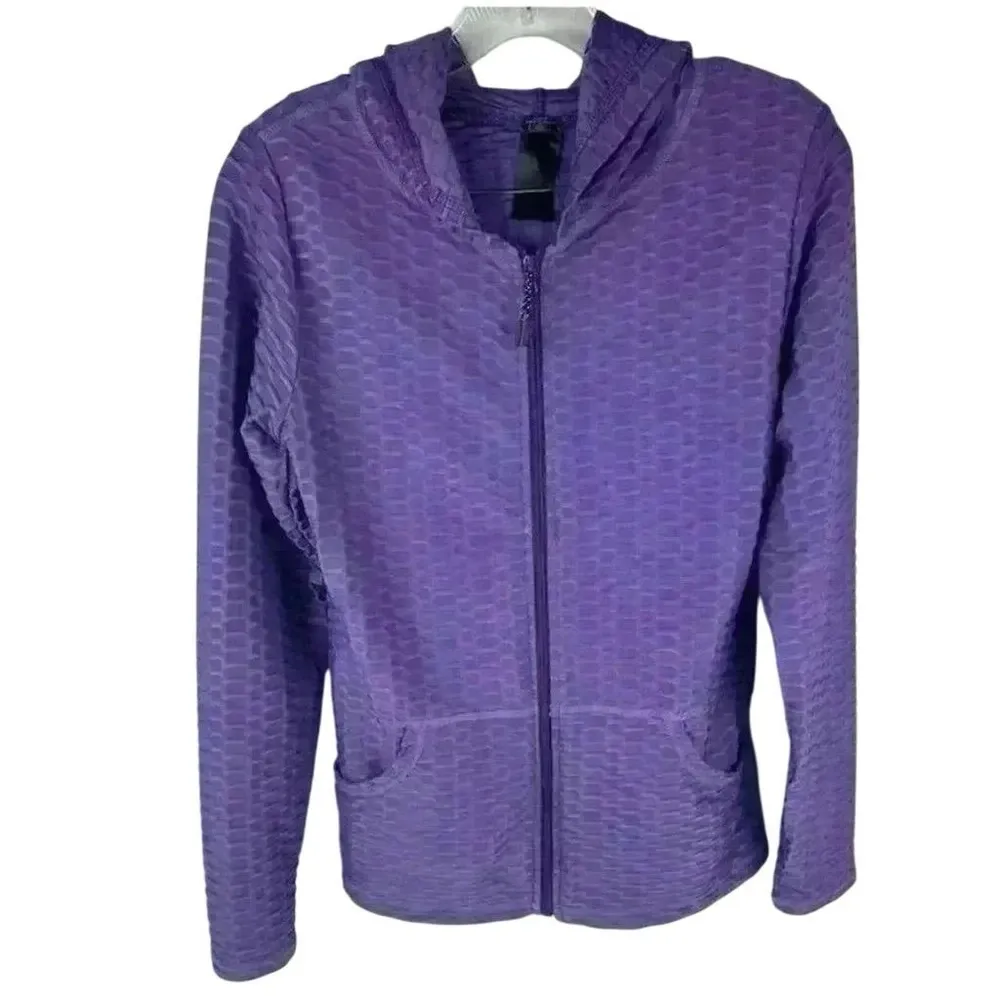 New Mix Women's Purple Textured Full-Zip Hoodie Size S Active Top - Image 13