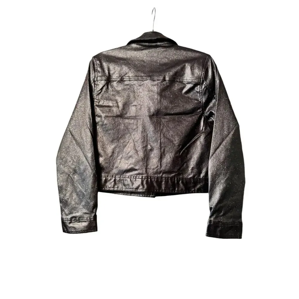 Rebecca Minkoff  Black SPARKLY Cropped Trucker jacket M Unique Statement Piece - Image 3