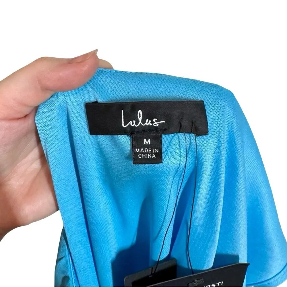 NEW NWT Lulus Summer Daze One-Shoulder Kaftan Sleeve Mini Dress in Turquoise - Image 8