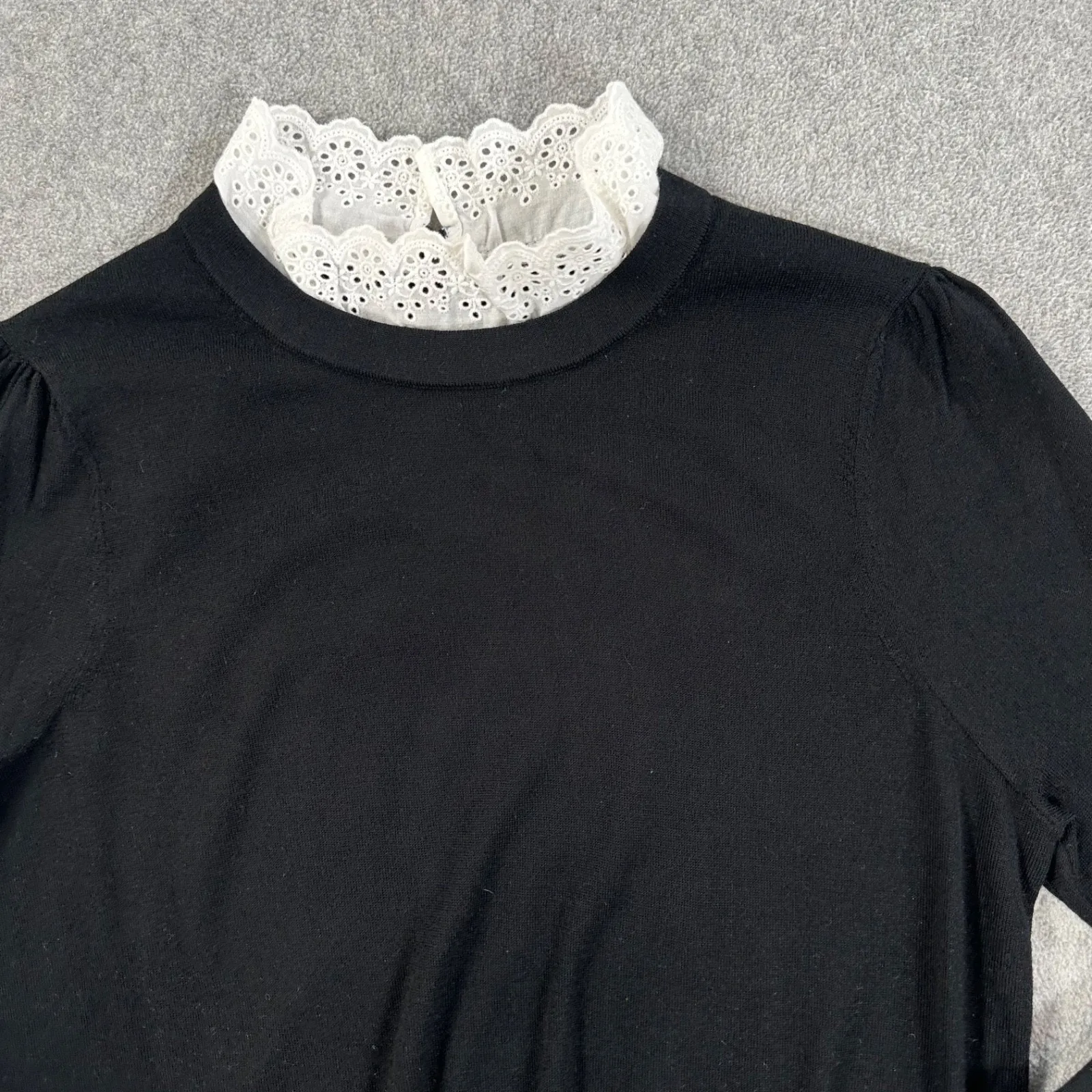 Veronica Beard Levina Sweater Ruffle Collar Black Knit Women's Small Wool - Image 3