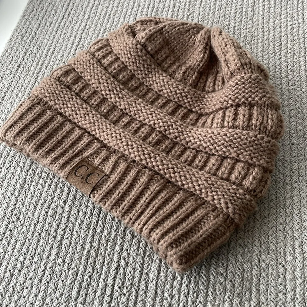 C.C Neutral Taupe Tan Knit Beanie Winter Hat - Image 2