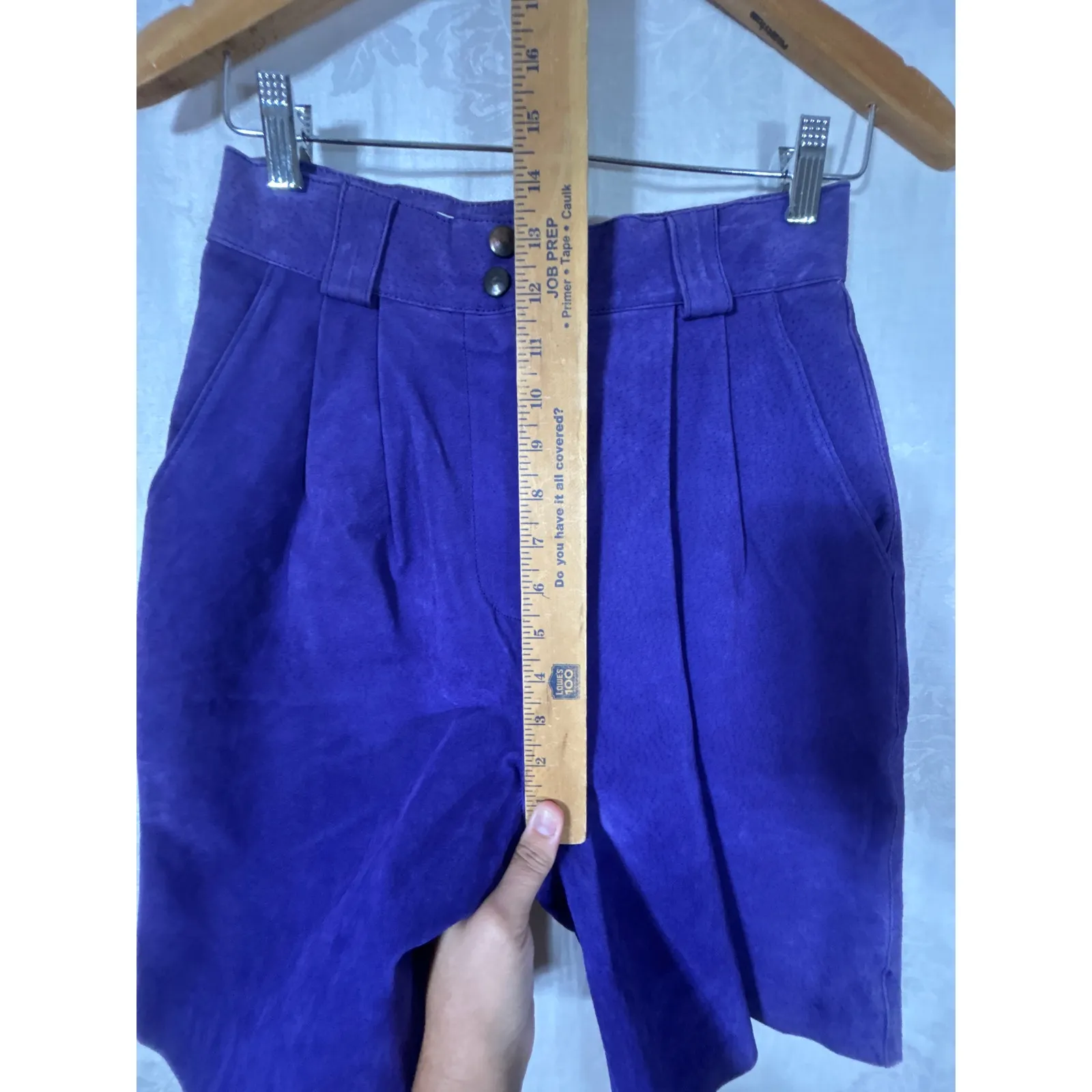 Vintage San Remo Leather Shorts 8 Purple Pleated Long Mom Lined Pebbled Suede - Image 6