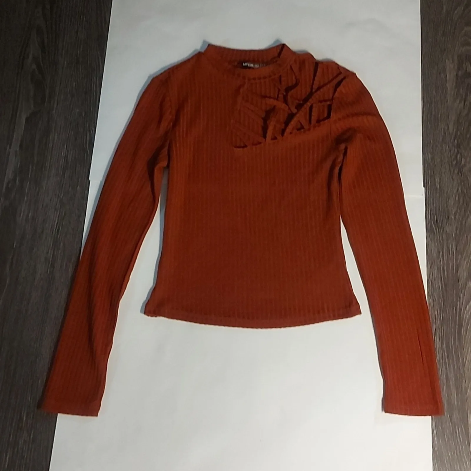 SHEIN Mock Ribbed Turtleneck Top 2 Cut Out Casual Boho Coquette Girl Rocker - Image 3