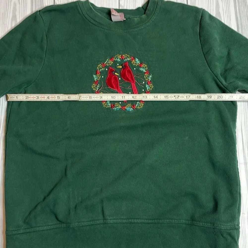 Y2K Vintage Granny Style Cardinal Christmas Sweatshirt Green Large - Image 5