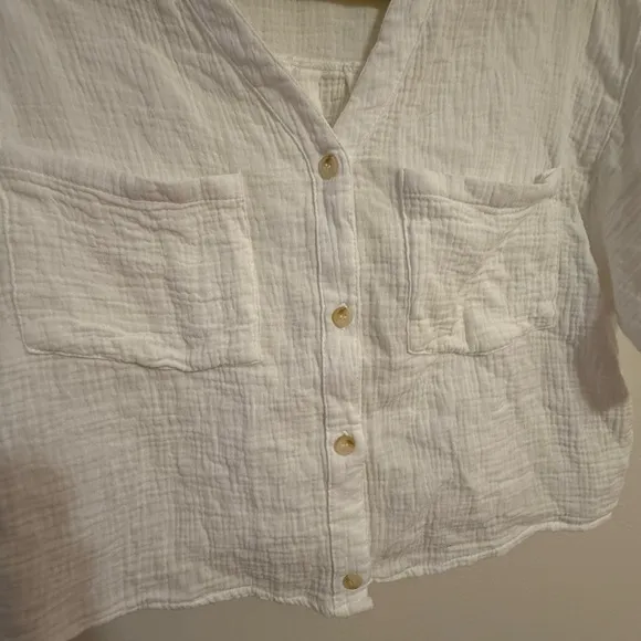 Love Notes Button Up Top Linen Texture Size Large Natural‎ White Linen Rayon - Image 5