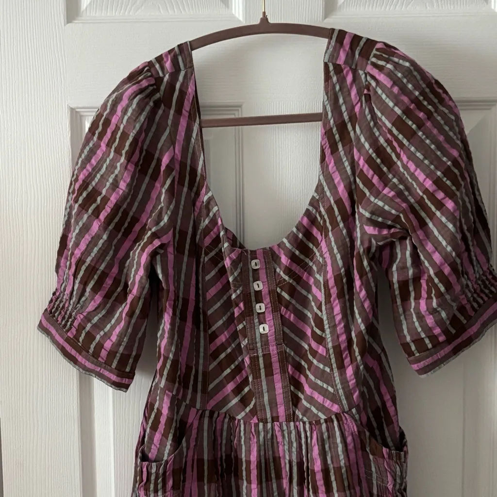 Free People Tulle Plaid Midi Dress in Pink‎ & Brown Combo size Small - Image 8