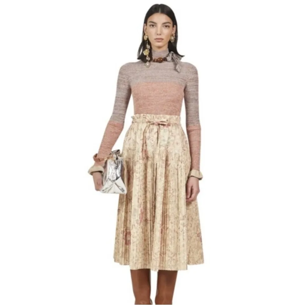 Ulla‎ Johnson Pleated Lourdes Midi Skirt Haze Size 6 Floral Drawstring Waist - Image 16