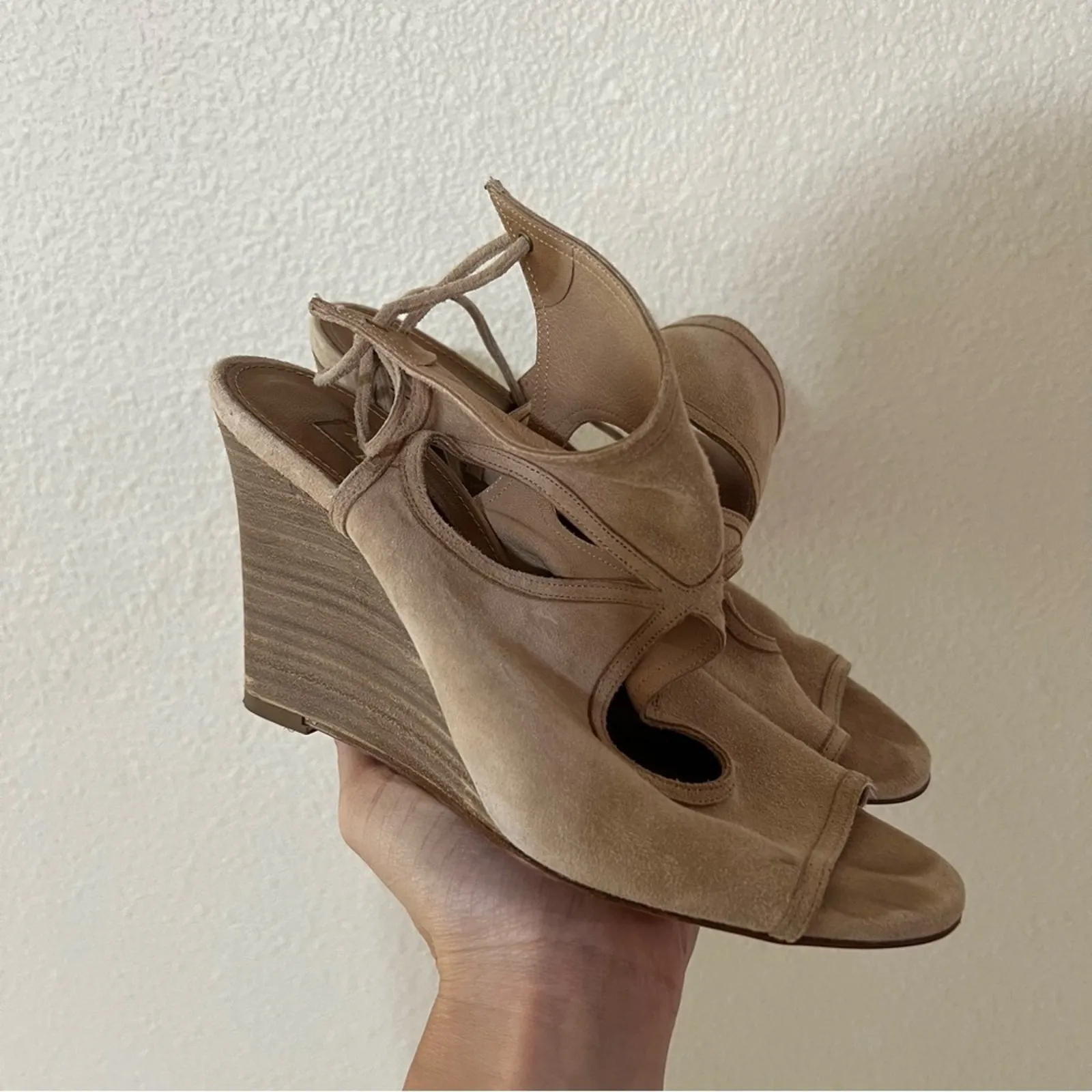 Aquazzura Firenze tan nude Sexy Thing Wedges 85 strappy heels 36.5 Size 5.5 - Image 3