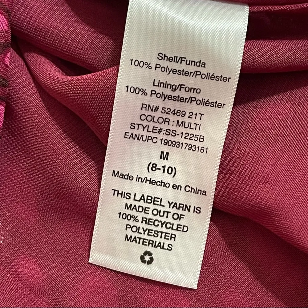 Pink and Gold Chiffon Smocked Neck Long Sleeve Midi Dress Size M - Image 7