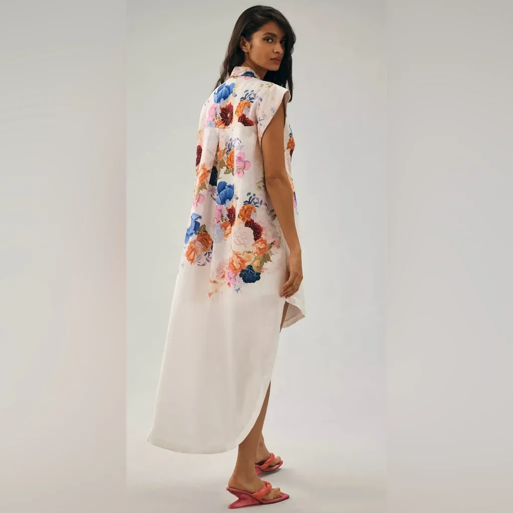 Maeve by Anthropologie Floral High-Low Button-Front Shirt Dress Sz Medium Petite - Image 6