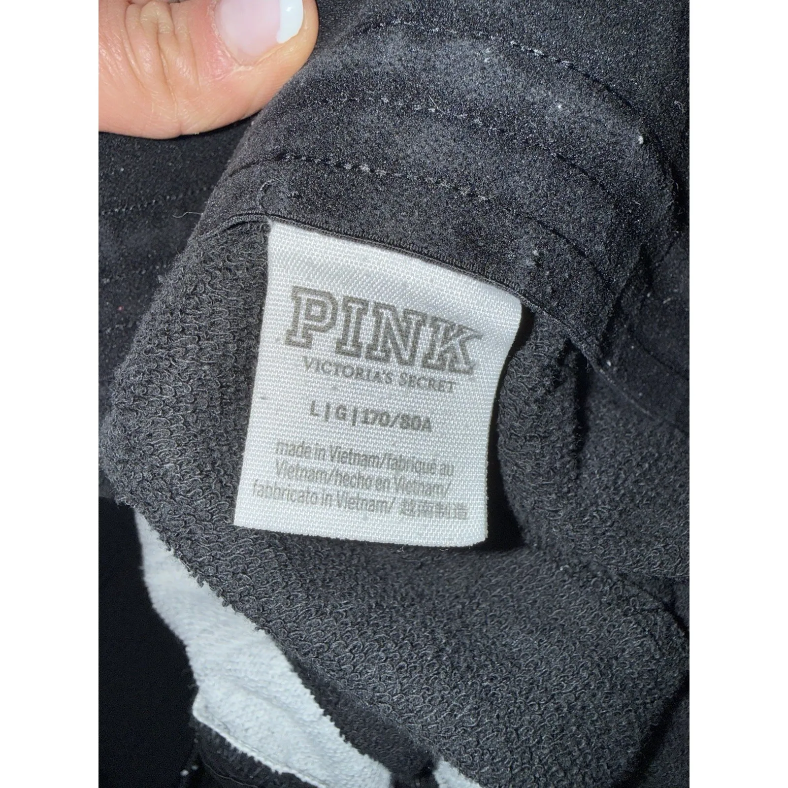 PINK Victoria Secret Women's Sz L Large Cotton Jogger Sweatpants Side Logo Black - Image 4