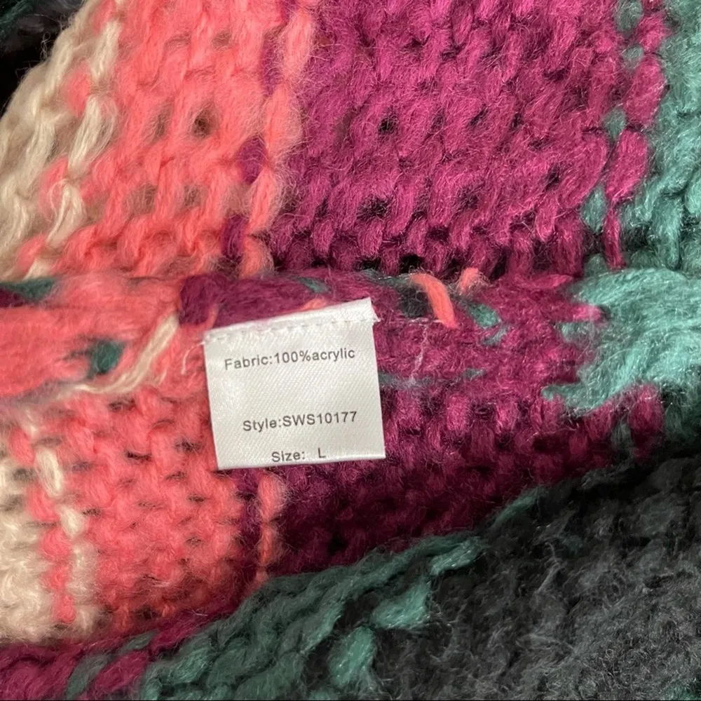 ELAN Sweater Pullover V Neck Stripe Multi Color Cozy Comfy Size Large - Image 8