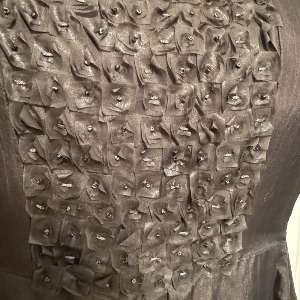 EILEEN FISHER Sz S Charcoal Gray 100% Silk Habutai Floating Squares Beads Dress - Image 2