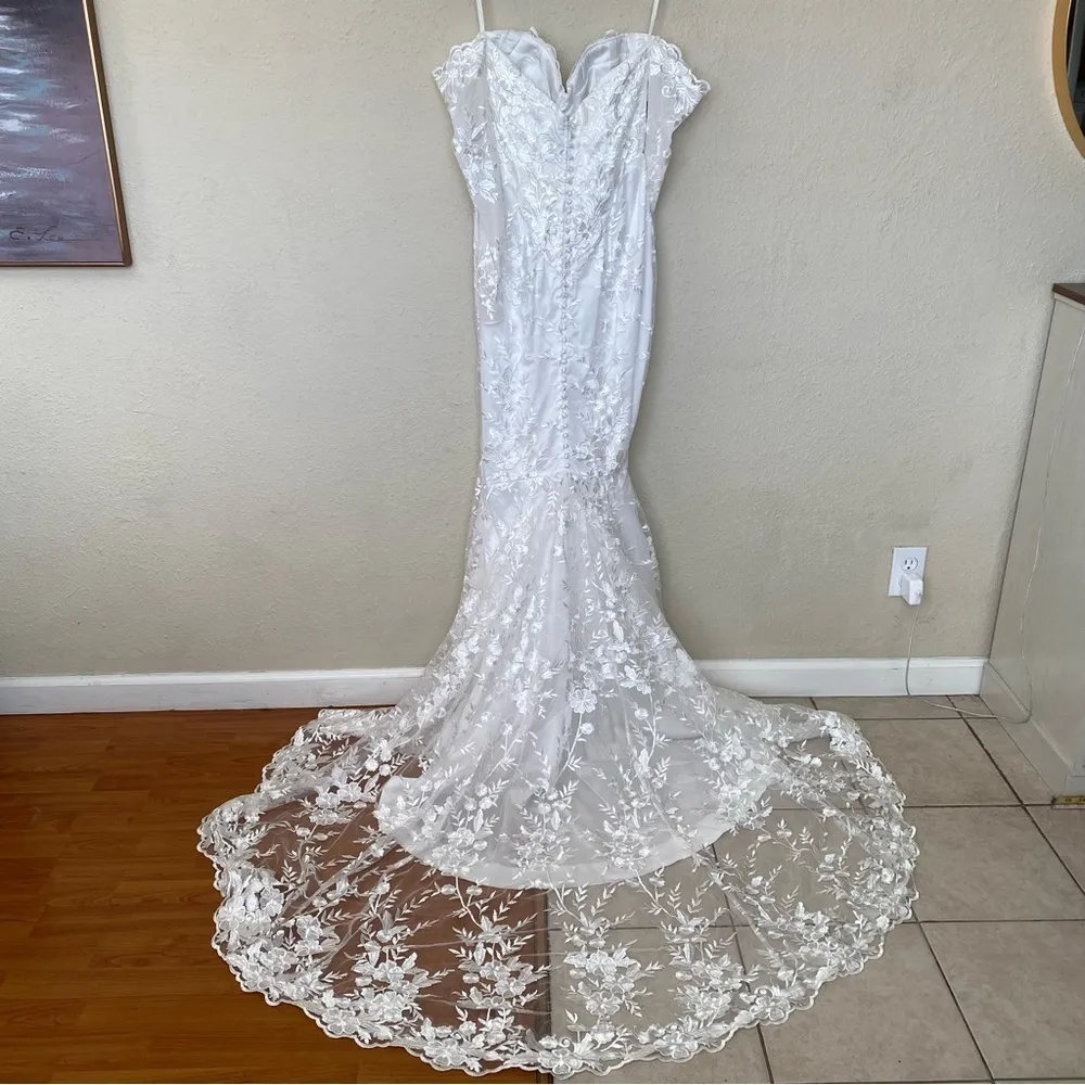 HOUSE OF CB size  M D-DD  'Isabelle' White Lace Long‎ Sleeve Bridal Gown NWOT - Image 8